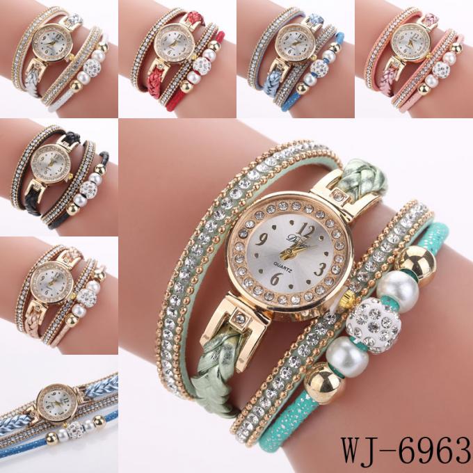 WJ-7029 แฟชั่นเพชรผู้หญิงนาฬิกาดอกไม้สร้อยข้อมือ handwatches หนังกำไลข้อมือนาฬิกาข้อมือ