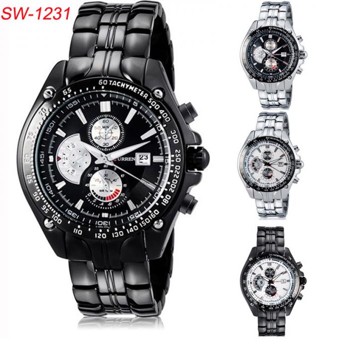 WJ-5911 CURREN 8225 ระดับไฮเอนด์ของผู้ชายแบบ Dial ปฏิทินนาฬิกากันน้ำสีฟ้าแสงควอตซ์หนังนาฬิกาข้อมือ