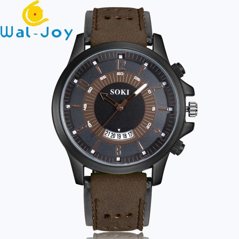 WJ-6931 2018 SOKI Brand New Design Match Color Leather Watches for Men Quartz Watches With Date